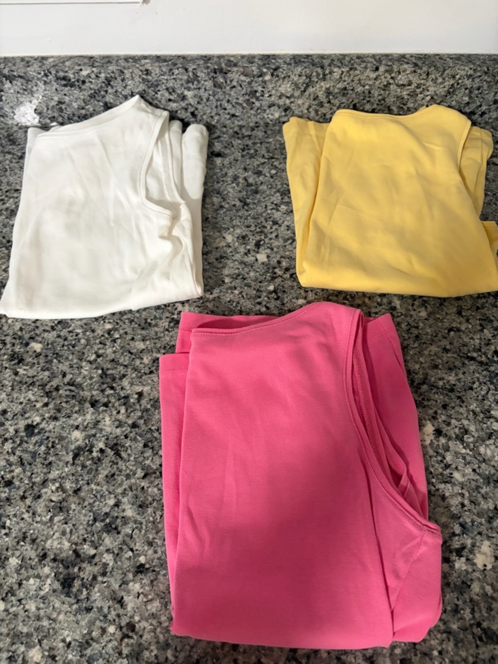 Three Cotton Tank Tops - Pink, Yellow, White